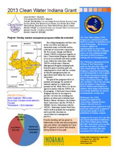 2013 Clean Water Indiana Grant LEAD DISTRICT: ORANGE COLLABORATING DISTRICT: MARTIN TARGET WATERSHEDS: ALTAR CREEK-PATOKA RIVER, PATOKA LAKEPATOKA RIVER, DRY BRANCH-LOST RIVER, LOST RIVER, EAST FORK WHITE RIVER, BARN RUN