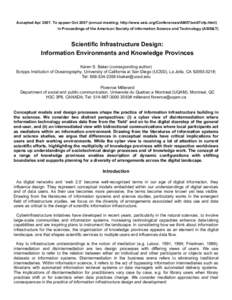 Accepted Apr[removed]To appear Oct[removed]annual meeting; http://www.asis.org/Conferences/AM07/am07cfp.html) In Proceedings of the American Society of Information Science and Technology (ASIS&T) Scientific Infrastructure De