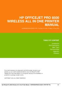 HP OFFICEJET PRO 8500 WIRELESS ALL IN ONE PRINTER MANUAL HOP8WAIOPM-28-COUS11-PDF | File Size 3,111 KB | 57 Pages | 27 Aug, 2016  TABLE OF CONTENT