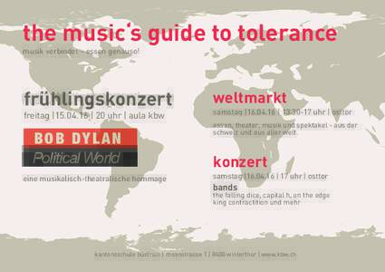 the music‘s guide to tolerance musik verbindet – essen genauso! frühlingskonzert freitag | | 20 uhr | aula kbw
