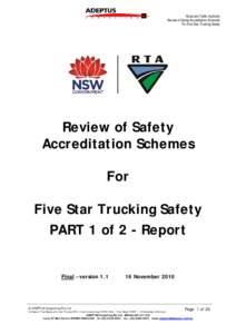 Road and Traffic Authority Review of Safety Accreditation Schemes For Five Star Trucking Safety Review of Safety Accreditation Schemes