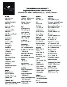 “The Loneliest Road In America” Highway 50 Passport Stamp Locations You need to have at least 5 stamps to receice the “I Survived” certificate. AUSTIN Dory’s Chevron