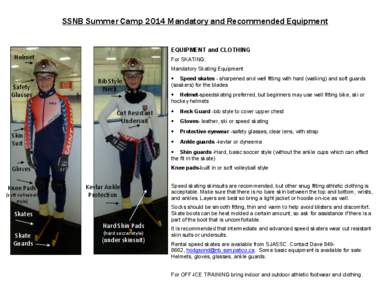 SSNB Summer Camp 2014 Mandatory and Recommended Equipment EQUIPMENT and CLOTHING Helmet  For SKATING: