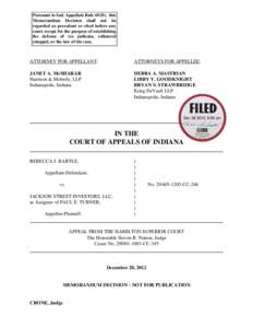 Pursuant to Ind. Appellate Rule 65(D), this Memorandum Decision shall not be regarded as precedent or cited before any court except for the purpose of establishing the defense of res judicata, collateral estoppel, or the