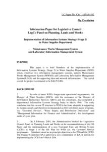 LC Paper No. CB[removed]By Circulation Information Paper for Legislative Council LegCo Panel on Planning, Lands and Works Implementation of Information Systems Strategy (Stage 2)
