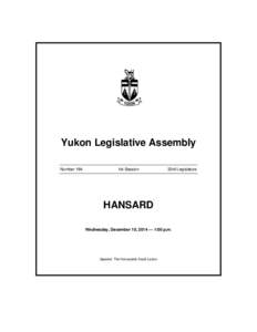 Yukon Legislative Assembly Number 184 1st Session  33rd Legislature