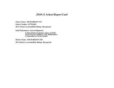 [removed]School Report Card School Name: RICHARDSON H S School Number: [removed]