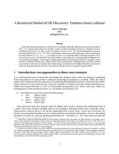 A Restricted Model of UR Discovery: Evidence from Lakhota∗ Adam Albright MIT [removed]  Abstract