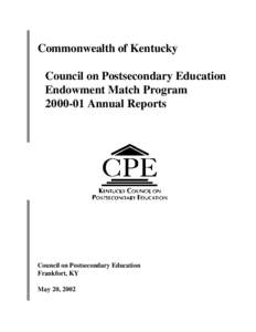 Commonwealth of Kentucky Council on Postsecondary Education Endowment Match Program[removed]Annual Reports  Council on Postsecondary Education