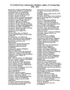 KCA Hall of Fame Conformation, Obedience, Agility, & Tracking Dogs 1950 – 2013 MACH4 Afkee’s Megamotion MXF (MEG)[B][A] CH MACH2 Afkee’s Undercover Angel RN OAP OJP OFP MXF TQX CGC (ANGIE) [B][A] GCHAllante’s And