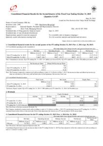 Consolidated Financial Results for the Second Quarter of the Fiscal Year Ending October 31, 2015 (Japanese GAAP) May 29, 2015 Listed on: First Section of the Tokyo Stock Exchange Name of Listed Company: IKK Inc. Securiti