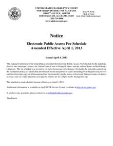 UNITED STATES BANKRUPTCY COURT NORTHERN DISTRICT OF ALABAMA Scott W. Ford, 1800 5th AVENUE, NORTH Clerk of Court BIRMINGHAM, ALABAMA[removed]removed]