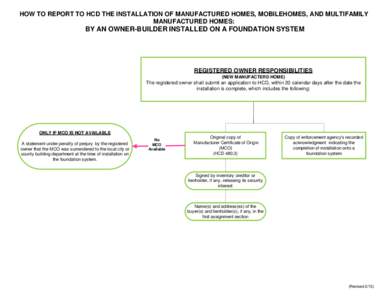 HOW TO REPORT TO HCD THE INSTALLATION OF MANUFACTURED HOMES, MOBILEHOMES, AND MULTIFAMILY MANUFACTURED HOMES: BY AN OWNER-BUILDER INSTALLED ON A FOUNDATION SYSTEM  REGISTERED OWNER RESPONSIBILITIES