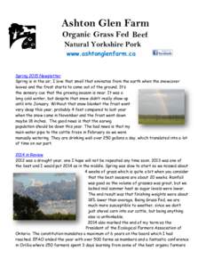 Ashton Glen Farm Organic Grass Fed Beef Natural Yorkshire Pork www.ashtonglenfarm.ca  Spring 2015 Newsletter