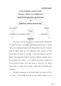 “REPORTABLE” IN THE SUPREME COURT OF INDIA CRIMINAL APPELLATE JURISDICTION REVIEW PETITION (CRL.) NO. 85 OF 2012 IN CRIMINAL APPEAL NO. 68 OF 2012