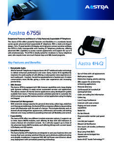 Aastra 6755i Exceptional Features and Value in a Fully Featured, Expandable IP Telephone The Aastra 6755i offers powerful features and flexibility in a standards based, carrier-grade advanced level expandable IP telephon