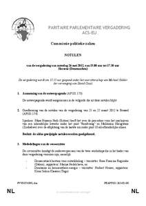 PARITAIRE PARLEMENTAIRE VERGADERING ACS-EU Commissie politieke zaken NOTULEN van de vergadering van zaterdag 26 mei 2012, van[removed]uur tot[removed]uur Horsens (Denemarken)