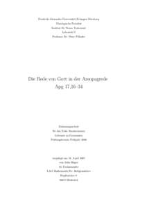 Friedrich-Alexander-Universität Erlangen-Nürnberg Theologische Fakultät Institut für Neues Testament Lehrstuhl I Professor Dr. Peter Pilhofer