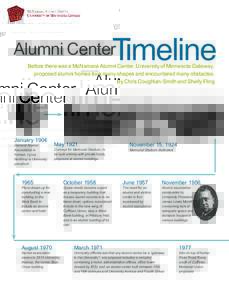 Timeline  Alumni Center Before there was a McNamara Alumni Center, University of Minnesota Gateway, proposed alumni homes took many shapes and encountered many obstacles.