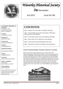 Waverley Historical Society Inc Newsletter July 2011 WAVERLEY HISTORICAL SOCIETY