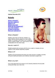 Updated December 2011   Rubella  What is Rubella?  How do I catch it?  Where is it? 