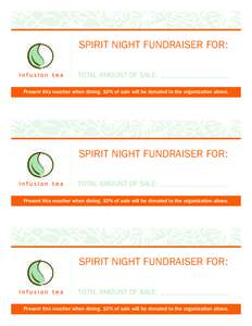 SPIRIT NIGHT FUNDRAISER FOR: TOTAL AMOUNT OF SALE: Present this voucher when dining. 10% of sale will be donated to the organization above. SPIRIT NIGHT FUNDRAISER FOR: TOTAL AMOUNT OF SALE: