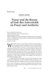 Review Essay  JOSHUA AMARU Prayer and the Beauty of God: Rav Soloveitchik