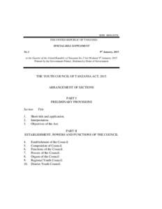 ISSN 0856-035X THE UNITED REPUBLIC OF TANZANIA SPECIAL BILL SUPPLEMENT 9th January, 2015  No.1