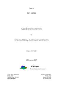 Economics / Costs / Cost–benefit analysis / Decision theory / Public finance / Dairy Farmers / Net present value / Milk / Rate of return / Investment / Finance / Financial economics