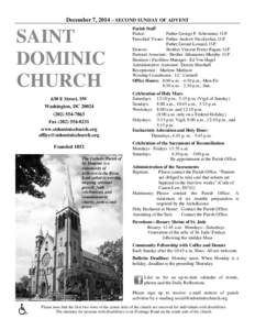 December 7, 2014 – SECOND SUNDAY OF ADVENT  SAINT DOMINIC CHURCH 630 E Street, SW