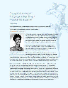 Georgina Parkinson: A Dancer in Her Time / Making the Blueprint