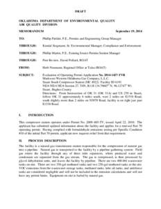 DRAFT OKLAHOMA DEPARTMENT OF ENVIRONMENTAL QUALITY AIR QUALITY DIVISION MEMORANDUM  September 19, 2014