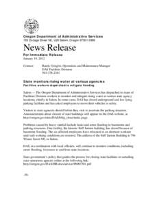 Oregon Department of Administrative Services 155 Cottage Street NE, U20 Salem, Oregon[removed]News Release For Immediate Release January 19, 2012