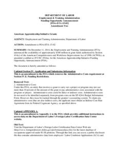 DEPARTMENT OF LABOR Employment & Training Administration Funding Opportunity Announcement [FOA-ETAAmendment Two