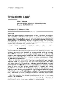 ARTIFICIAL INTELLIGENCE  71 Probabilistic Logic* Nils J . N i l s s o n