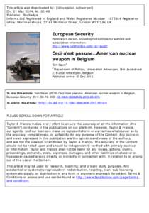 This article was downloaded by: [Universiteit Antwerpen] On: 21 May 2014, At: 02:48 Publisher: Routledge Informa Ltd Registered in England and Wales Registered Number: [removed]Registered office: Mortimer House, 37-41 Mor