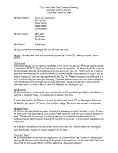 City of New Castle Tree Commission Meeting November 5, 2012, 5:30 p.m. City of New Castle Town Hall Members Present:  John Lloyd, Chairperson