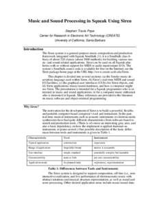 Music and Sound Processing in Squeak Using Siren Stephen Travis Pope Center for Research in Electronic Art Technology (CREATE) University of California, Santa Barbara  Introduction