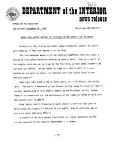 OFFICE OF THE SECRETARY  Tom Wilson[removed]For ReleaSE! September 15, 1986