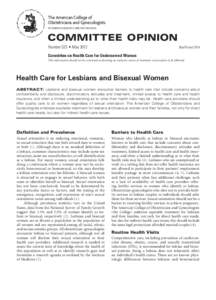 The American College of Obstetricians and Gynecologists WOMEN’S HEALTH CARE PHYSICIANS COMMITTEE OPINION Number 525 • May 2012