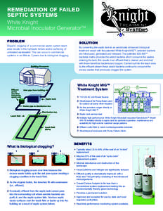 REMEDIATION OF FAILED SEPTIC SYSTEMS White Knight Microbial Inoculator GeneratorTM Problem Organic clogging of a commercial septic system leach