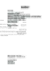 Press release  MANIERA 01 & 02 LIMITED EDITION FURNITURE BY OFFICE KERSTEN GEERS DAVID VAN SEVEREN STUDIO ANNE HOLTROP