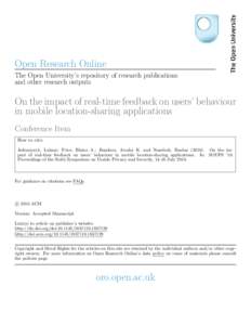 Open Research Online The Open University’s repository of research publications and other research outputs On the impact of real-time feedback on users’ behaviour in mobile location-sharing applications