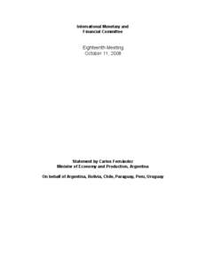 IMFC Statement by Carlos Fernández, Minister of Economy and Production, Argentina, Octobe 11, 2008