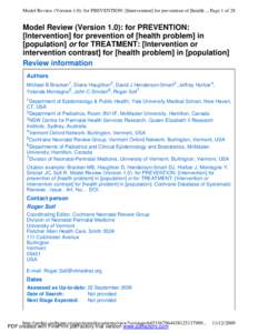 Model Review (Version 1.0): for PREVENTION: [Intervention] for prevention of [health ... Page 1 of 28  Model Review (Version 1.0): for PREVENTION: [Intervention] for prevention of [health problem] in [population] or for 