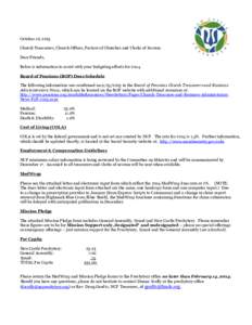 October 16, 2013 Church Treasurers, Church Offices, Pastors of Churches and Clerks of Session Dear Friends, Below is information to assist with your budgeting efforts for[removed]Board of Pensions (BOP) Dues Schedule The f