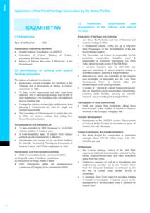 Section I: Summary of the National Periodic Report on the Application of the World Heritage Convetion in Kazakhstan, 2003