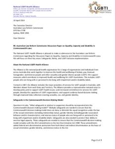 National LGBTI Health Alliance lesbian, gay, bisexual, transgender, and intersex people and other sexuality and gender diverse (LGBTI) people and communities PO Box 51 Newtown NSW[removed]1120 Executive Director: 
