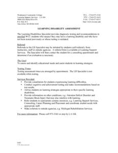 Washtenaw Community College Learning Support Services – LA[removed]East Huron River Dr. P.O. Box D-1 Ann Arbor, MI[removed]