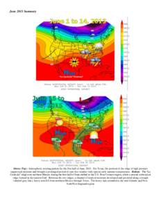 June 2015 Summary  Above (Top): Atmospheric steering pattern for the first half of June, 2015. For Texas, the position of the ridge of high pressure suppressed moisture and brought a prolonged period of rain-free weather